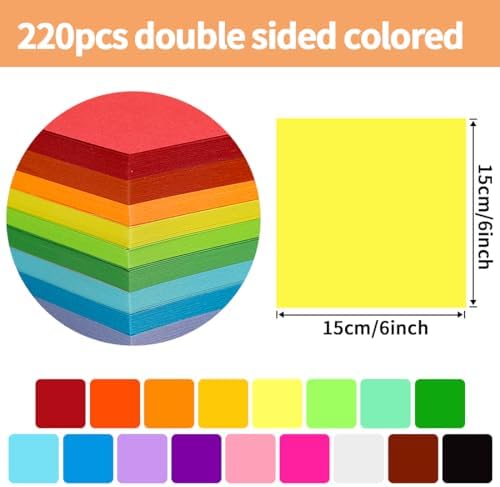 Praisebank Yellow Origami Paper, 220pcs 6x6 inch, Double Sided Color, Origami Paper Kit for Crafts, Origami Kit. - Image 2