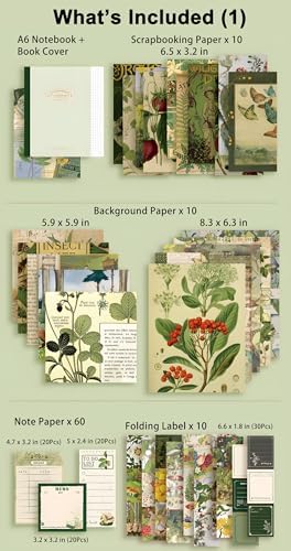 YagCu Botanical Scrapbooking Kit, Vintage Junk Journal Supplies for Adult, Green Large Collection Journal and Scrapbook Set, Journaling Materials, Arts Craft Beginner Stationery - Image 3