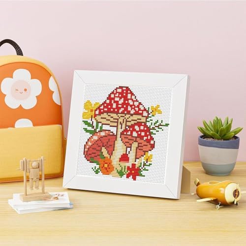 Tiwabb Mushroom Stamped Cross Stitch Kits for Adults Beginners with Frame - Image 2