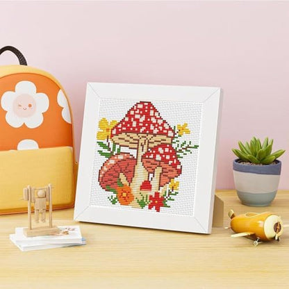 Tiwabb Mushroom Stamped Cross Stitch Kits for Adults Beginners with Frame - Image 2