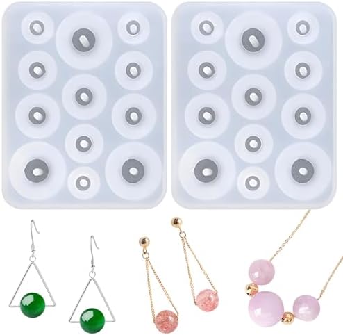 Resin Silicone Molds for Jewelry Making, Set of 2, Ball Bead Designs with Hole, Suitable for DIY Earrings Necklaces by octhallow
