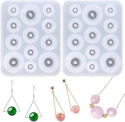 Resin Silicone Molds for Jewelry Making, Set of 2, Ball Bead Designs with Hole, Suitable for DIY Earrings Necklaces by octhallow