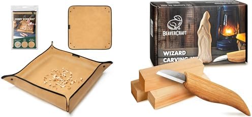BeaverCraft Whittling Kit for Beginners, Adults and Teens, Wood Carving Set DIY03 Wizard, Wood Carving Mess Mat for Easy Cleanup – Portable Woodworking Hobby Work Mat MS by BeaverCraft