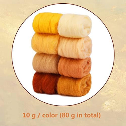 Wonvoc Needle Felting Wool 2.82oz /80g, 8 Colors Wool Roving (Autumn) - Image 2