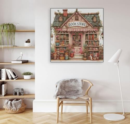 MYBISYMQQ Book Store Cross Stitch Kits for Adults,11CT Stamped Cross Stitch Kits for Beginner,DIY Needlepoint Embroidery Patterns Kits Embroidery Patterns for Home Wall Decor 13.7x13.7 inches - Image 3