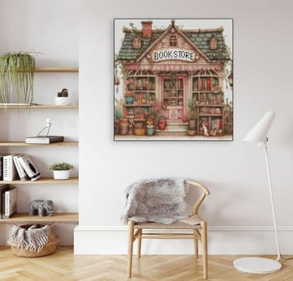 MYBISYMQQ Book Store Cross Stitch Kits for Adults,11CT Stamped Cross Stitch Kits for Beginner,DIY Needlepoint Embroidery Patterns Kits Embroidery Patterns for Home Wall Decor 13.7x13.7 inches - Image 3