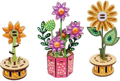 3D Wooden Flower DIY Kit with Sparkling Diamonds Layered Wood Crafts for Adults and Teens Home Decor Creative Building Project Unique Ornament Gift by Unknown