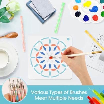 Augshy Mandala Dotting Tools Painting Kit, 58Pcs Dotting Tools for Painting DIY Rock Template Stencils Kit Brush Tray Pen Zipper Bag for Stone Canvas Mandala Arts - Image 4
