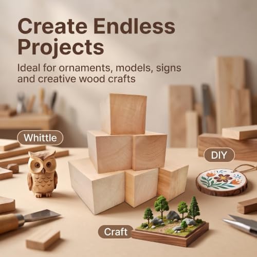 6Pcs Unfinished Basswood Blocks-2x2x4 Inch Rectangular Linden Wood Blocks for DIY Carving,Whittling Blocks,DIY Crafts,Natural untreated Wood Pieces (2x2x4in,6PC) - Image 6