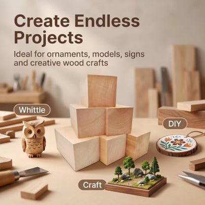 6Pcs Unfinished Basswood Blocks-2x2x4 Inch Rectangular Linden Wood Blocks for DIY Carving,Whittling Blocks,DIY Crafts,Natural untreated Wood Pieces (2x2x4in,6PC) - Image 6