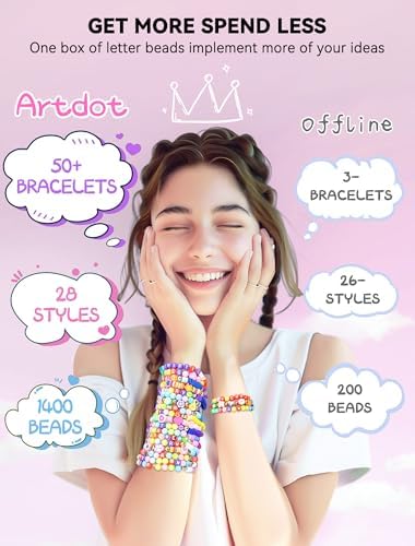 ARTDOT 1400 Pieces Letter Beads for Friendship Bracelets Making Kit, 28 Styles Assortment Jewelry Making Supplies Alphabet Beads Set with Cases Preppy Crafts Gifts, White Multicolor Box Packed - Image 5