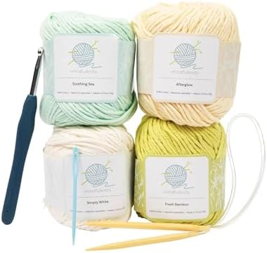 mindfulknits Knitting Kit for Beginners Adults with Knitting Needles, Yarn Needle & 100% Cotton Knitting Yarn (4) – Make Washcloths - Zen Basic Knitting Supplies Set for Relaxation & Stress Relief by mindfulknits