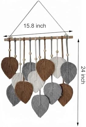 Jditngp DIY Macrame Leaf Wall Hanging Beginners Boho Wall Leaf Tapestry Kit Handmade Woven Tapestry Feather Wall Hanging DIY Macrame Kit for Adults Birthday Gift DIY Craft Kits 15.8" (Gray,Yellow) - Image 4