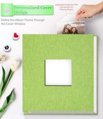 Artfeel Photo Album Self Adhesive Scrapbook Album for 3x5 4x6 5x7 8x10 Pictures,60 Pages Linen Cover with Display Window DIY Photo Book,Ideal Gifts for Family Travel Wedding Baby - Image 2