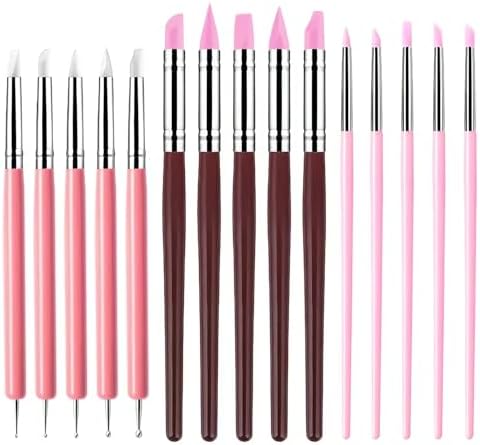 15 PCS Pink Clay Sculpting Tools Set, Professional Silicone Brushes & Dotting Tools Kit for Polymer Clay, Air Dry Clay, Pottery, Modeling & Crafting by DAIXIANGER
