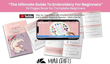 Moni Crafts Embroidery Kit for Beginners – DIY Hand Embroidery Set for Adults with 4 Stamped Patterns, Hoop, Threads, Needles and Step-by-Step Stitch Guide to Learn 33 Stitches - Image 6