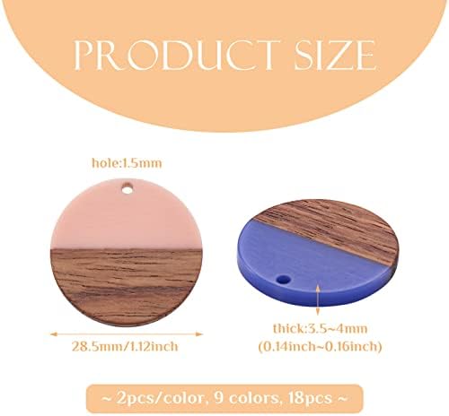 FASHEWELRY 18Pcs Flat Round Wood Resin Earrings Charms 28.5mm Mixed Color Round Wooden Earring Blanks Charms Dangle Wooden Earring Findings for Jewelry Making - Image 6