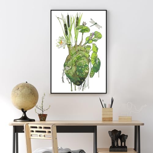 Yezavesu Framed Paint by Numbers Kit for Adults Beginner & Kids Ages 8-12, Heart Paint by Numbers with Frame, DIY Number Painting for Adults Abstract Green Plant for Home Wall Decor Gift 8X 12 inch - Image 2