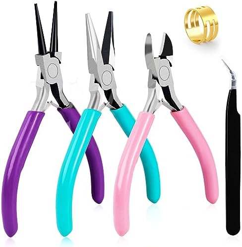 URSKYTOUS 3Pcs Jewelry Pliers Set Jewelry Making Pliers Tools Kit Include Jewelry Making Needle Nose Chain Nose Round Pliers Wire Cutter for Bracelet Beading DIY Craft Jewelry Making Supplies by URSKYTOUS