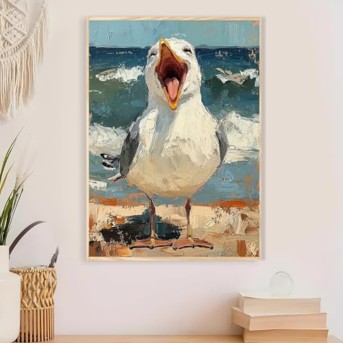 Fun Seagull Paint by Numbers Kit for Adults Framed Canvas, Frameworkless - Image 5