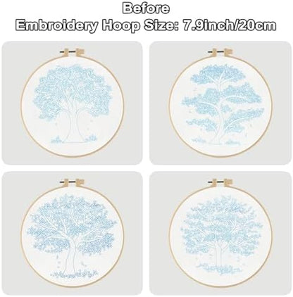 Sivilife Embroidery Starter Kit for Beginners, 4 Sets Stamped Cross Stitch Kits for Adult, Seasonal Tree Pattern Hand DIY Kits with 2 Embroidery Hoop Instructions Color Threads Needles and Scissor - Image 4