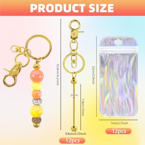 24 Pcs Beadable Keychains Bars bulk - 12 Candy DIY Metal Beaded Keychain Making Kit + 12 Bags Included, Bead Keychain Supplies,Blank Key Chain, Perfect for Women, Men, Mother's Day, Birthday Gift - Image 2