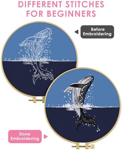 TINDTOP Embroidery Kit for Beginners Adult, Whale Embroidery Practice Kit - Image 3