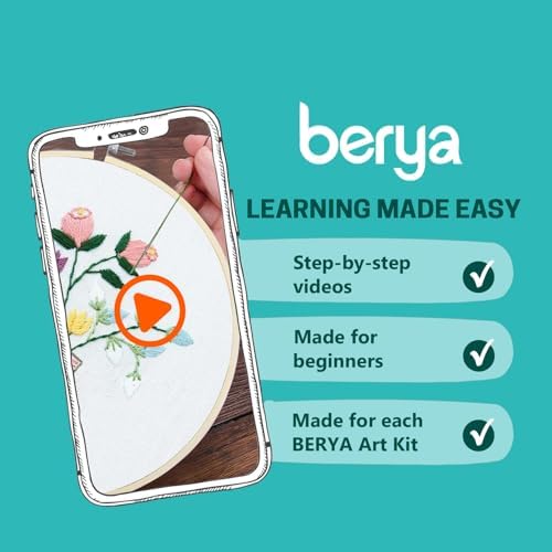 BERYA Flowers Embroidery Kit Including Video Step by Step Instructions Embroidery Hoop,Color Threads and Embroidery Scissors for Beginners-Handmade Needlepoint Kits for Adults - Image 5