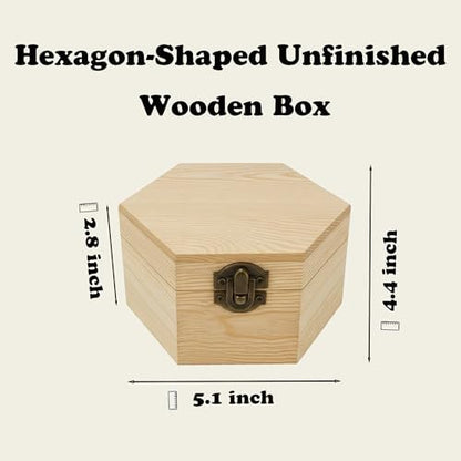 Hexagon-Shaped Unfinished Wooden Box with Lid, Natural Pine Wood Geometric DIY Craft Storage Box for Jewelry, Gift, Keepsake & Home Decor, Unpainted Wooden Organizer, 5.1x4.4x2.8 Inch - Image 5