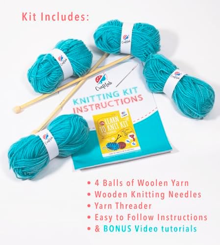 CraftLab Knitting Kit - Beginner Knitting Supplies with Wool Yarn, Needles, Instructions, DIY Gift - Image 4