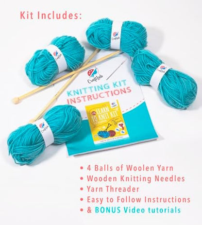 CraftLab Knitting Kit - Beginner Knitting Supplies with Wool Yarn, Needles, Instructions, DIY Gift - Image 4