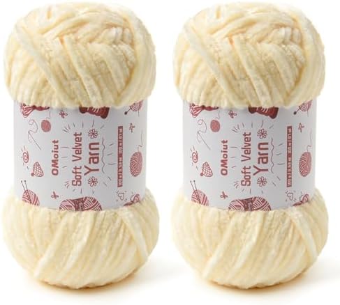 2x100g Fluffy Velvet Chenille Yarn for Crocheting and Knitting, 80m (87.5yd) Baby Yarn for Crocheting Soft, Crochet Chunky Yarns Amigurumi Yarns (2 Milky White) by OMoiut