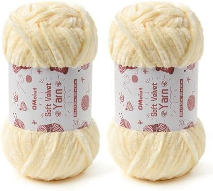 2x100g Fluffy Velvet Chenille Yarn for Crocheting and Knitting, 80m (87.5yd) Baby Yarn for Crocheting Soft, Crochet Chunky Yarns Amigurumi Yarns (2 Milky White) by OMoiut