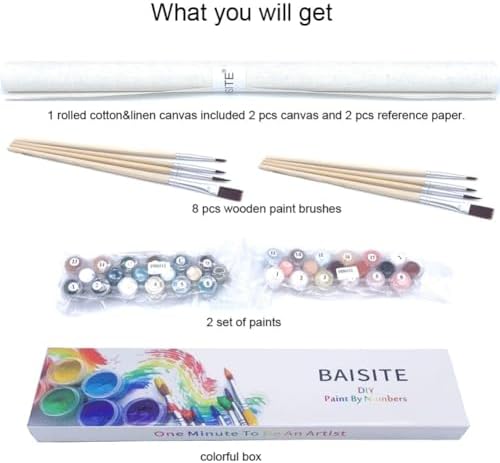 BAISITE Paint by Numbers Kit for Adults Beginners,12" Wx16 L 2 Pack Canvas for Painting Kits for Adults in Colorful Box-PBN275-276 - Image 6