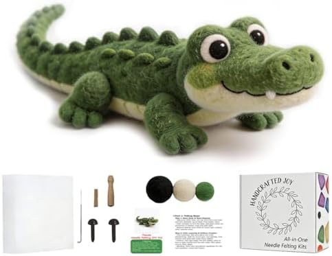 DIY Needle Felting Kit Cute Crocodile Alligator – Needle Felting Starter Kit with Fiber Roving, Needles, Felting Pad & Instructions | Felted Reptile Animal Kit for Beginners Adults | DIY Craft Gift by FaceNFace