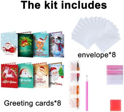 8PCS Christmas DIY Greeting Card Kits with Envelopes Diamond Art Greeting Cards Diamond Art Cards Kits for Adults DIY Crafts Family Friend Gifts - Image 6