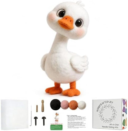 DIY Needle Felting Kit Cute White Goose Duckling – Needle Felting Starter Kit with Fiber Roving, Needles, Felting Pad & Instructions | Felted Bird Animal Kit for Beginners Adults | DIY Craft Gift by FaceNFace