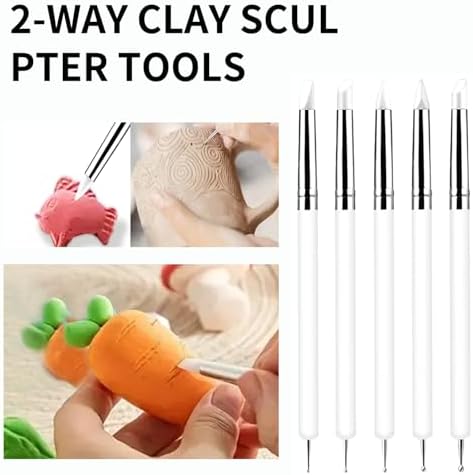 15 PCS Blue Clay Sculpting Tools Set, Professional Silicone Brushes & Dotting Tools Kit for Polymer Clay, Air Dry Clay, Pottery, Modeling & Crafting for Adult-White - Image 2