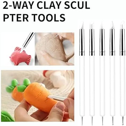 15 PCS Blue Clay Sculpting Tools Set, Professional Silicone Brushes & Dotting Tools Kit for Polymer Clay, Air Dry Clay, Pottery, Modeling & Crafting for Adult-White - Image 2