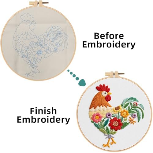 Herdiese Embroidery Kit for Beginners & Adults, Rooster Flower Cross Stitch - Image 3