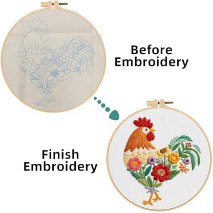Herdiese Embroidery Kit for Beginners & Adults, Rooster Flower Cross Stitch - Image 3