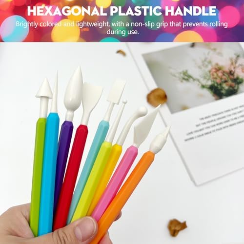 9-Piece Plastic Clay Sculpting Tool Kit – Air-Dry & Polymer Clay Modeling Set with Easy-Grip Handles - Image 5