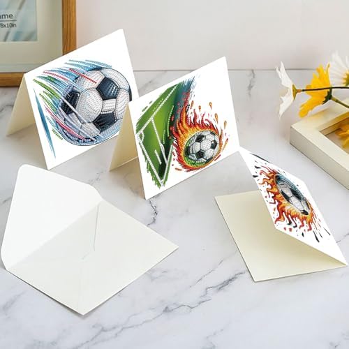 Tontut 6pcs Diamond Art Painting Kit Greeting Card, Football 5D DIY Diamond Handmade Holiday Sparkling Greeting Card with Envelope, Holiday Gift Congratulation - Image 7