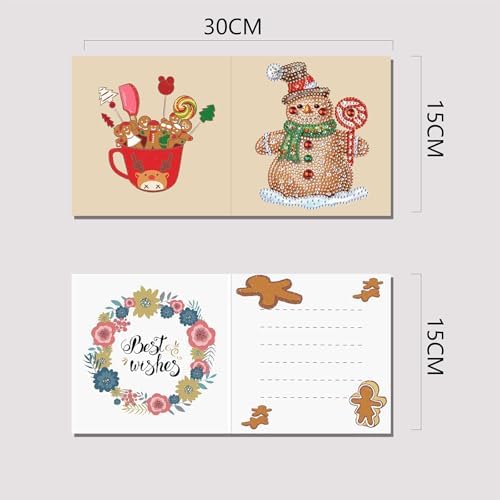 DIY Diamond Greeting Cards Set Christmas, 5D DIY Diamond Art Painting Greeting Card, DIY Christmas Card Making Kits for Family Friends Handmade Gift-#06-Gingerbread Man - Image 2