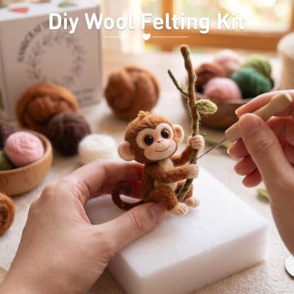 DIY Needle Felting Kit Cute Monkey on Vine – Needle Felting Starter Kit with Fiber Roving, Needles, Felting Pad & Instructions | Felted Jungle Animal Kit for Beginners Adults | DIY Craft Gift - Image 6