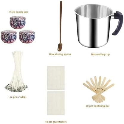 Harnico Candle Making Kit with Candle Wax Melter 1300ML Melting Pot 304 Stainless Steel Candle Pouring Pot for Melting Wax, Including 100pcs Candle Wicks, Mixing Spoon, Center Devices, Wick Sticker - Image 3