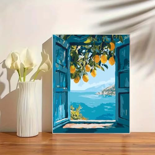 GEMOUJ Lemon Tree Paint by Numbers Kit for Adults,DIY Paint by Number Kit on Canvas for Window Seaside Home Wall Decor Art Canvas Acrylic Paints Crafts 16 x 20 Inch - Image 3