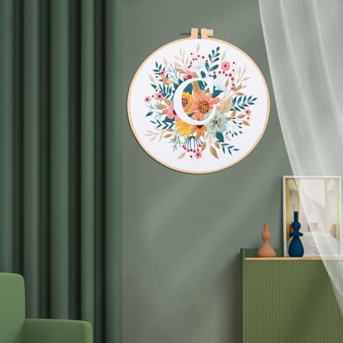IUHUI Embroidery Kit for Beginners Adults - 26 Floral Letters Easy Patterns, DIY Hand Stitching Embroidery Set with Hoop (Flower and Grass Letter C) - Image 2