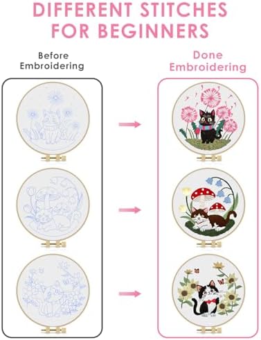 TINDTOP Embroidery Kit for Adults, Cat Embroidery Practice Kit - Image 3