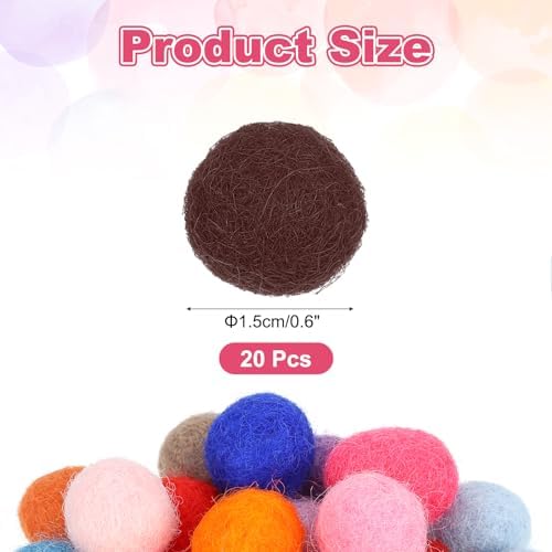 PATIKIL Wool Felt Balls Beads Wool Felting Pom 1.5cm 15mm Brown for Home Decor DIY Crafts Handcrafts Project Pack of 20 - Image 2